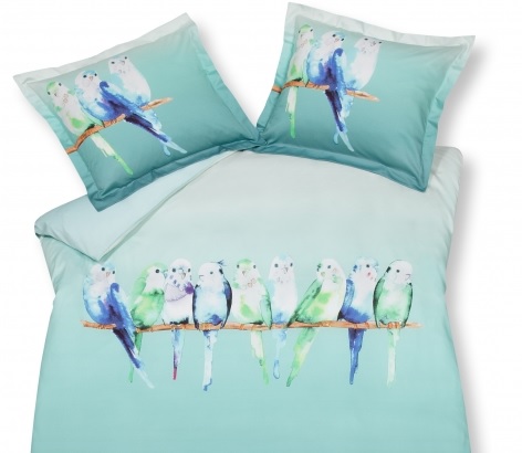 Parakeets ocean blue dekbedovertrek,parkiet,vogeltjes, rij op een tak,kleur, blauw, groen en paars,katoensatijn